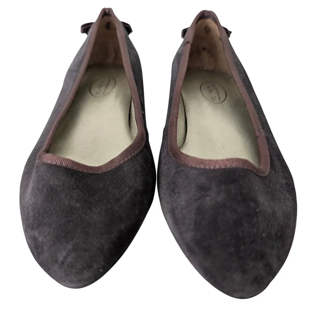 Talbots‎ Purple Suede Ballet Flat 7B Bow Preppy Classic Minimalist Parisian Chic